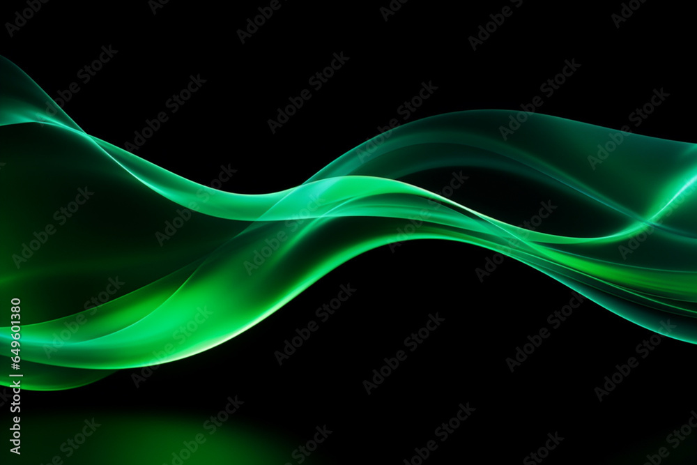 Naklejka premium curved green neon light wave.