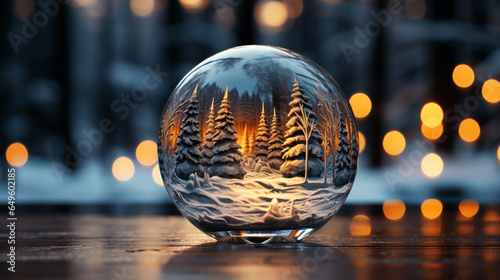 Weihnachtliche Glaskugel  Winter  Lichter  Deko Tannenb  ume  Schnee  Schneekugel