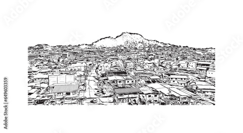 Obraz na płótnie Building view with landmark of San Fernando is the city in California. Hand drawn sketch illustration in vector. w salonie