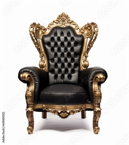 Throne chair black gold color isolated on plain background