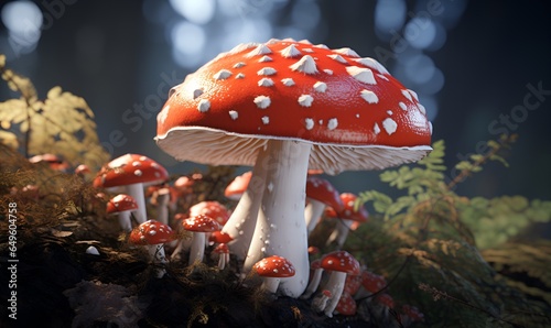 amanita game mushroom close up, ai generative