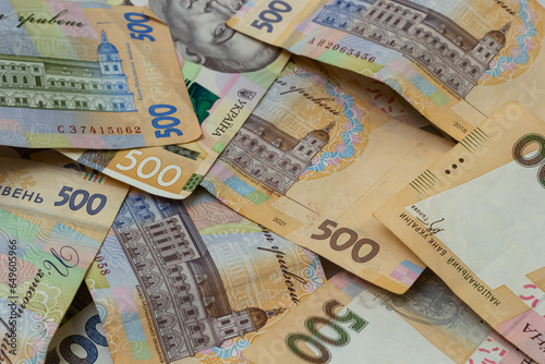 Money of Ukraine. Background of ukrainian hryvnia banknotes. Hryvnia 500, 200. Uah. Money and save concept