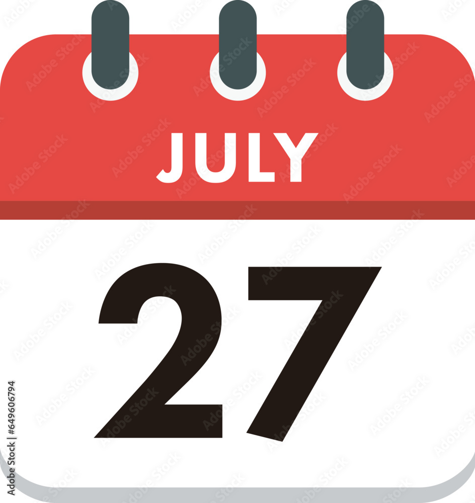 Flat Icon Calendar - 27 July. Vector flat daily calendar icon. Day and month. Flat Icon Calendar - 27 July. Vector flat daily calendar icon. Day and month.