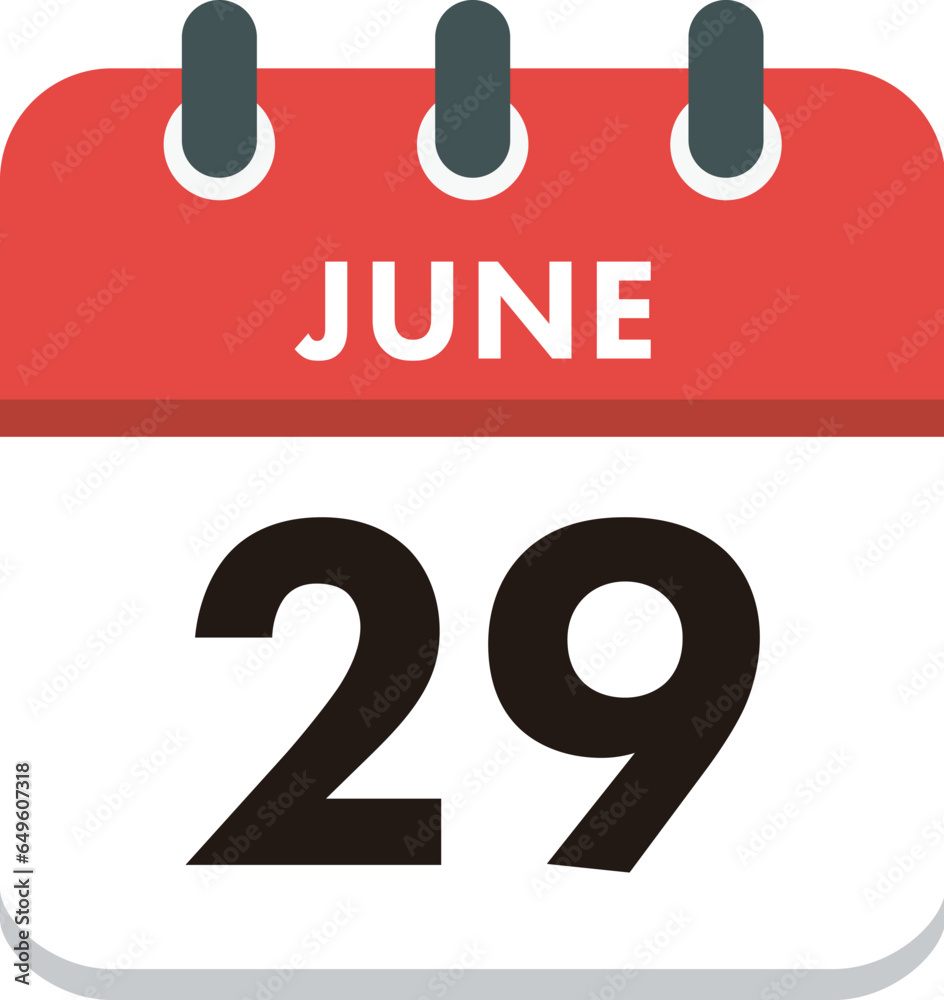 Flat Icon Calendar - 29 June. Vector flat daily calendar icon. Day and month. Flat Icon Calendar - 29 June. Vector flat daily calendar icon. Day and month.