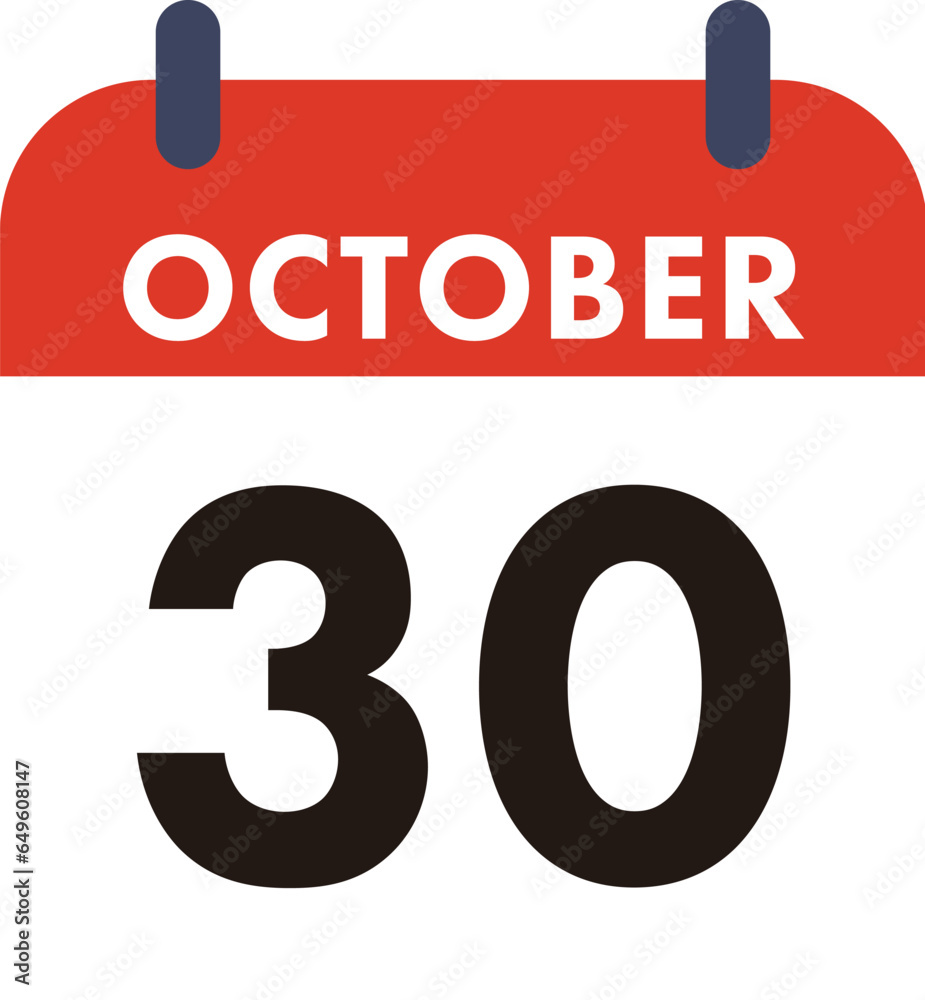 Flat Icon Calendar - 30 October. Vector flat daily calendar icon. Day and month. Flat Icon Calendar - 30 October. Vector flat daily calendar icon. Day and month.