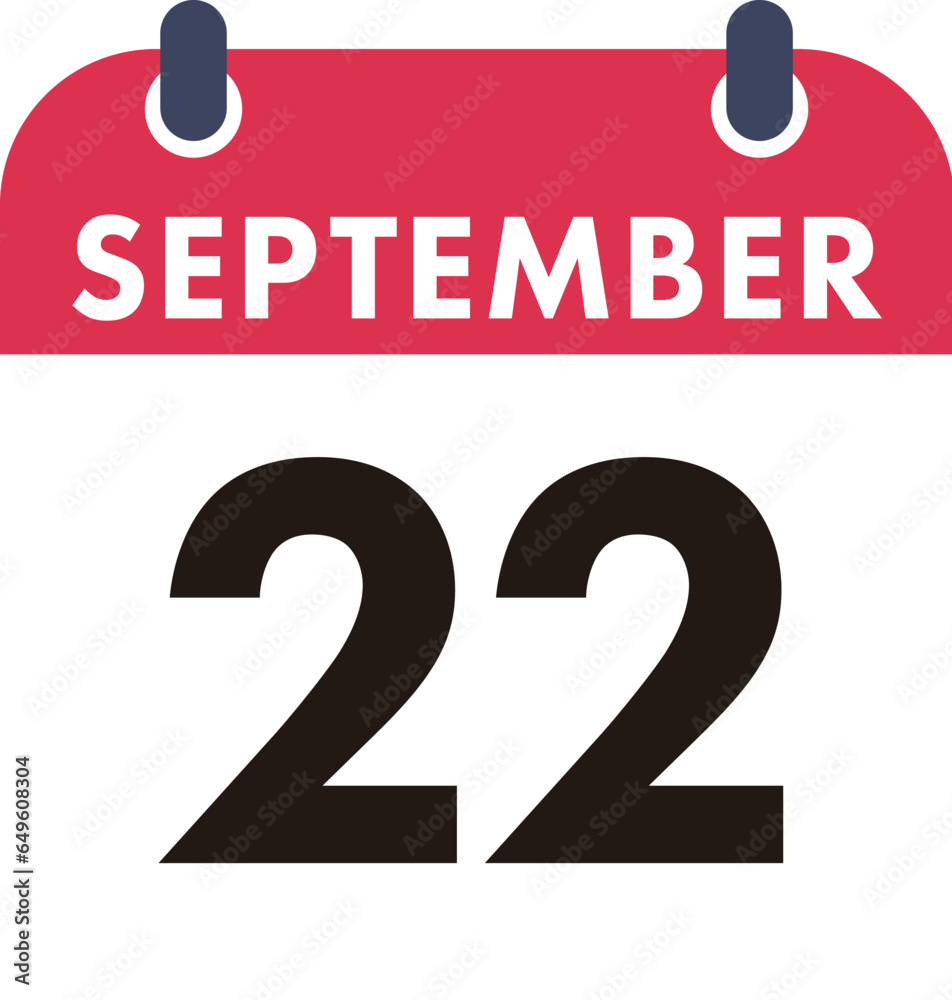 Flat Icon Calendar - 22 September. Vector flat daily calendar icon. Day and month. Flat Icon Calendar - 22 September. Vector flat daily calendar icon. Day and month.