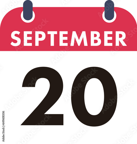 Flat Icon Calendar - 20 September. Vector flat daily calendar icon. Day and month.