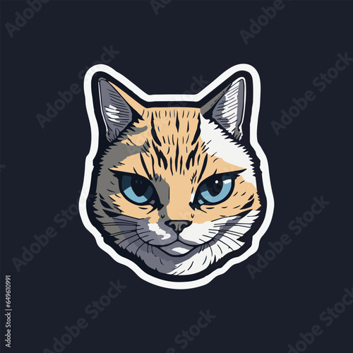 This design asset features a sticker depicting a cute cat with large, expressive eyes.