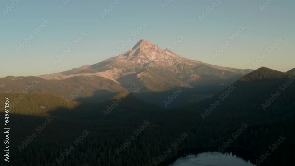 High aerial slider shot of Mount Hood at sunset High aerial slider shot of Mount Hood at sunset