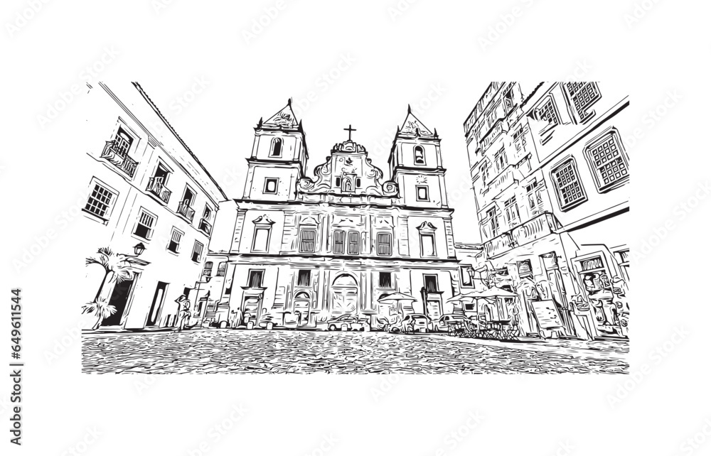 Building view with landmark of Salvador is the municipality in Brazil. Hand drawn sketch illustration in ve