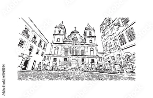 Obraz na płótnie Building view with landmark of Salvador is the municipality in Brazil. Hand drawn sketch illustration in ve w salonie