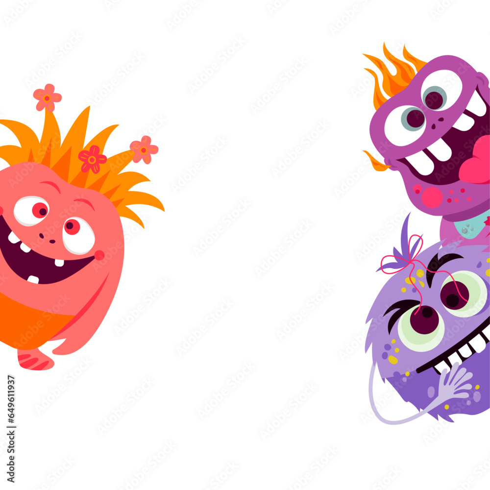 Naklejka premium Cartoon cute monsters peeking out