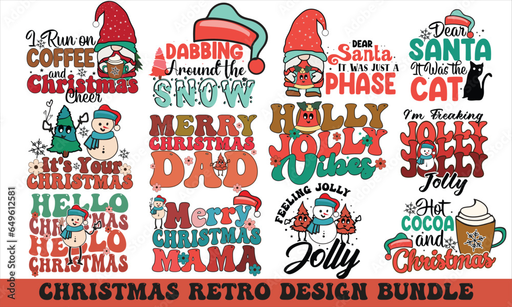 Naklejka premium Christmas Retro T-Shirt Design Bundle