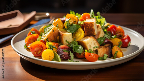 studio lighting food photo a Palm Springs Panzanella a  generative ai