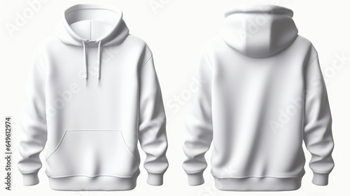 white hoodie with front view and back view on white background, set of white hoodies, white hoodie, 