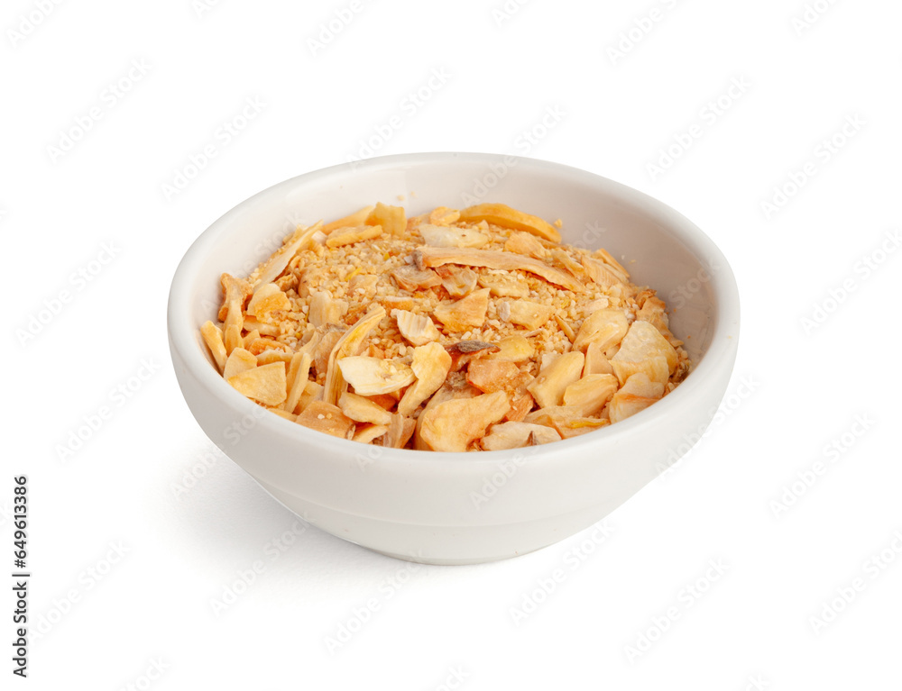 Dry Garlic Slices, Crispy Fried Cloves Pile Closeup, Roasted Grilled Garlic Flakes, Clove Chip Group Dry Garlic Slices, Crispy Fried Cloves Pile Closeup, Roasted Grilled Garlic Flakes, Clove Chip Group