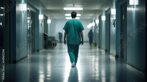 Back view of a doctor in a hospital corridor © red_orange_stock