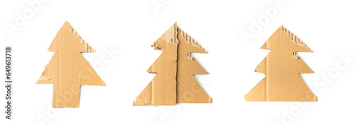 Fototapeta Naklejka Na Ścianę i Meble -  Cardboard Christmas Tree, Fir Made of Carton Piece, Ripped Kraft Paper, Brown Wrapping Vintage Paper