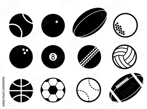 Vector icon sheet of sports balls in black and white