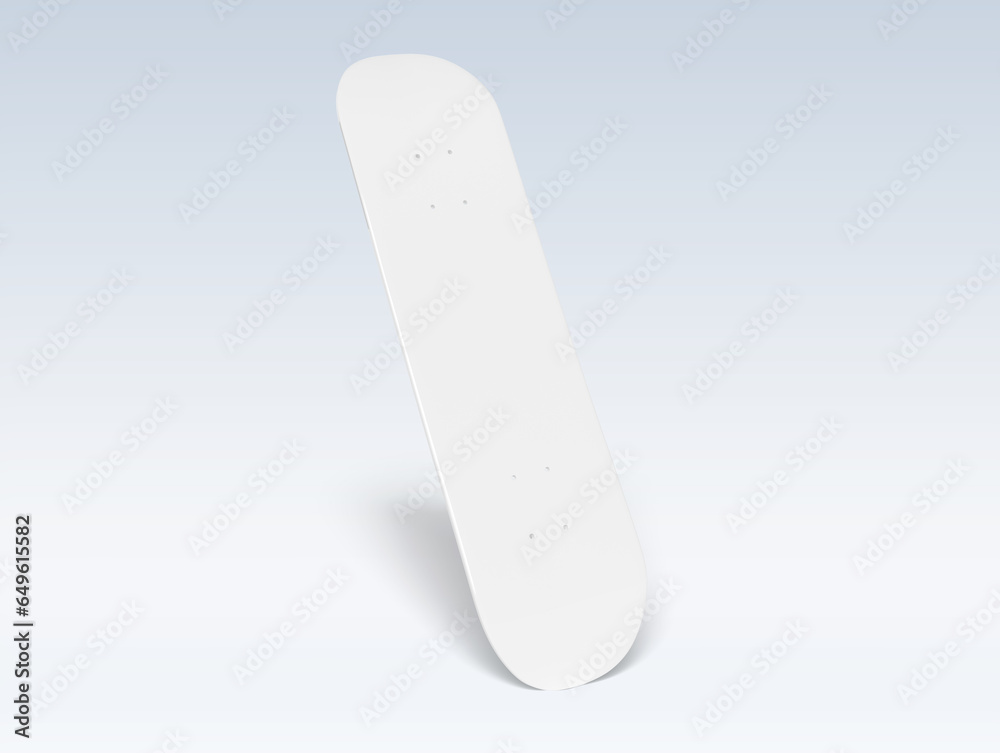 White skateboard mockup isolated on blank. 3D rendering White skateboard mockup isolated on blank. 3D rendering