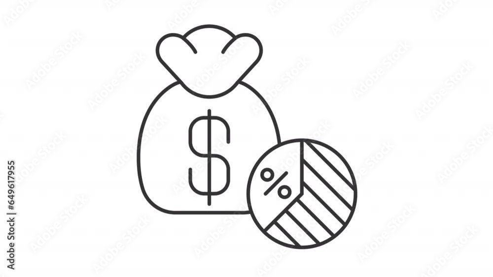 Taxable income line animation. Money bag and pie chart with emerging ...