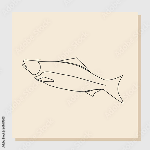 Continuous single one line drawing art of salmon bass fish big mouth. Line art concept for fishing sport vector illustration