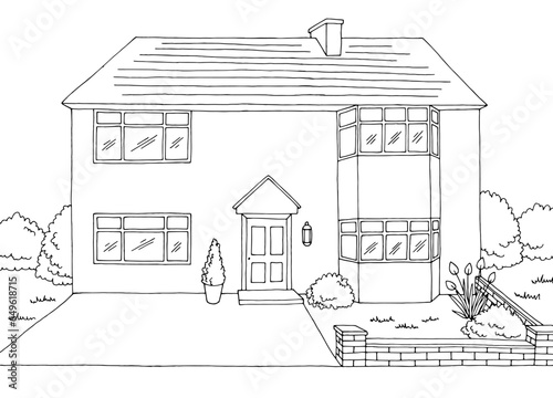 House exterior graphic black white sketch illustration vector 