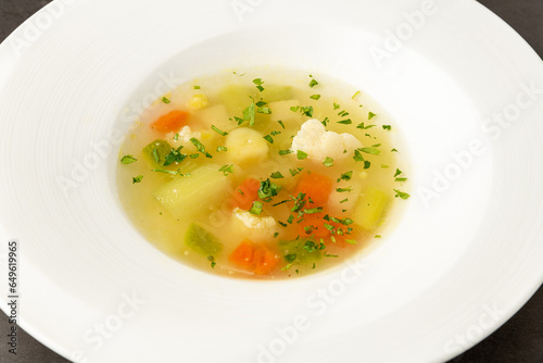 Italian vegetable soup minestrone made with a variety of vegetables