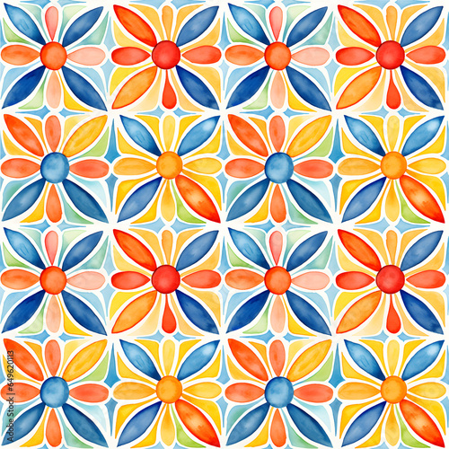 Wallpaper Mural Watercolor colorful African seamless tiles. Lisbon pattern, tile collection. African ornamental background Torontodigital.ca