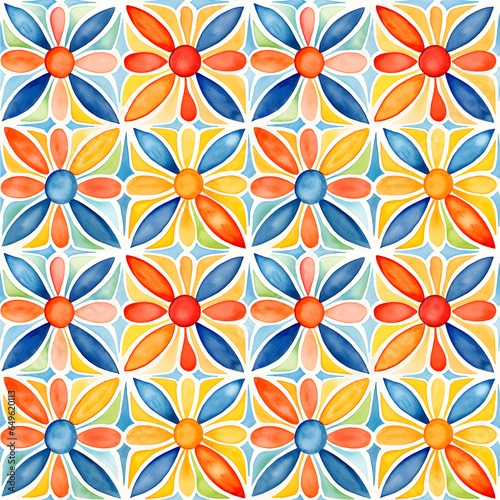 Watercolor colorful African seamless tiles. Lisbon pattern  tile collection. African ornamental background