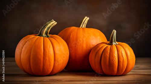 laot of pumpkins isolated on brown dark wood photo