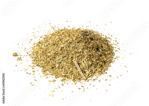 Matcha and Green Tea Leaves Mix Isolated, Dry Fresh Herbal Tea Pile, Healthy Drink Ingredient