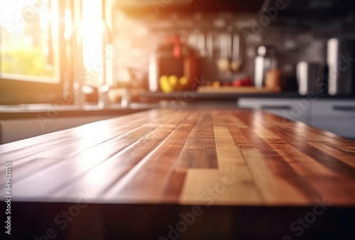Empty kitchen wooden table shelf. Generate Ai