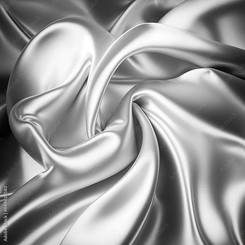 Silver abstract shiny plastic silk or satin wavy background.
