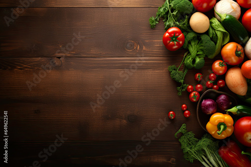 Kitchen table old wooden realistic vegetables on it free space