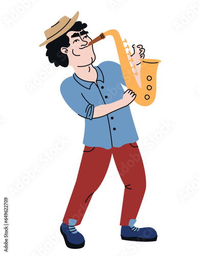 Man playing saxophone. Jazz musician in doodle style.