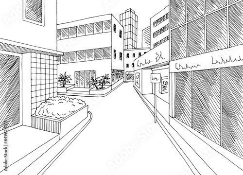 City road street graphic black white cityscape sketch illustration vector 