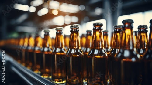 Brown beer glass drinking alcohol bottle  beer conveyor belt  modern production line