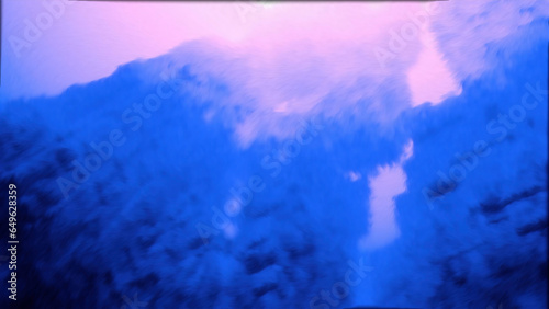 Violet-blue calm background. Motion. Huge mountains growing up made in abstraction.