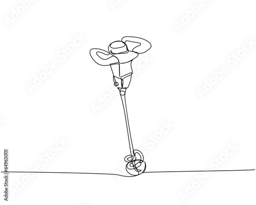Handheld Electric Concrete Mixer, Cement Hand Mixer one line art. Continuous line drawing of repair, professional, hand, people, concept, support, maintenance.