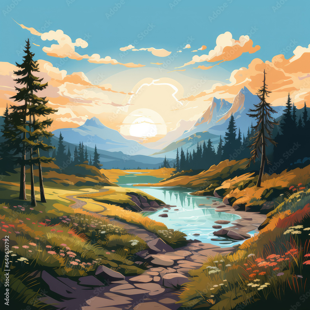 Vector illustration of realistic landscape with beautiful scenery
