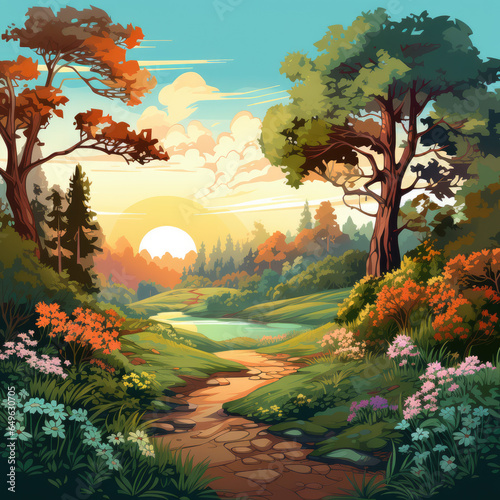 Vector illustration of realistic landscape with beautiful scenery 