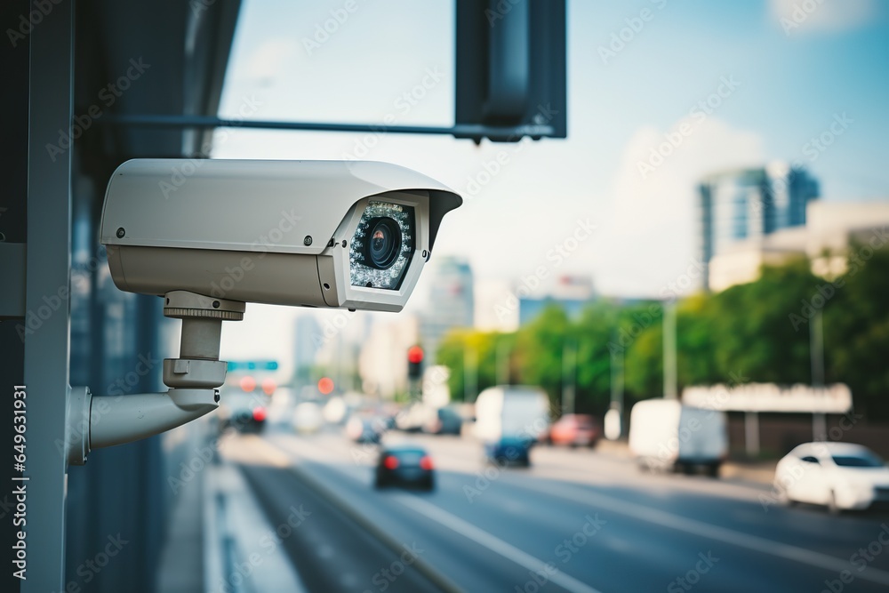 CCTV Camera on the road with Blurred traffic on the road CCTV Camera on the road with Blurred traffic on the road