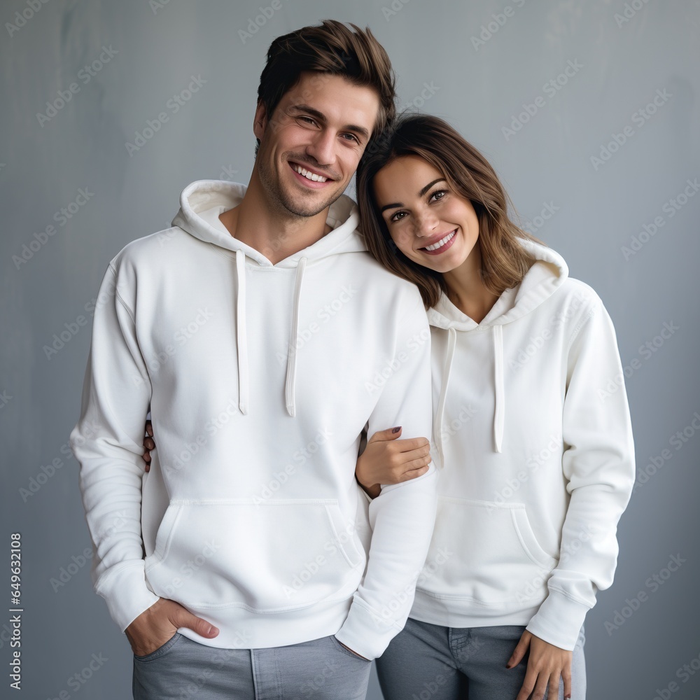 Illustration of a fashioncouple portrait with plain hoodie mockup, AI Generated Illustration of a fashioncouple portrait with plain hoodie mockup, AI Generated