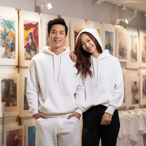 Wallpaper Mural Illustration of a fashioncouple  portrait with plain hoodie mockup, AI Generated Torontodigital.ca