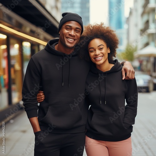 Illustration of a fashioncouple  portrait with plain hoodie mockup, AI Generated