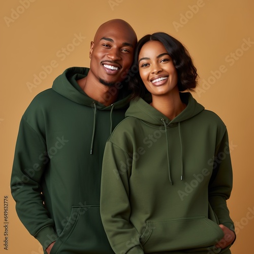 Illustration of a fashioncouple  portrait with plain hoodie mockup, AI Generated photo