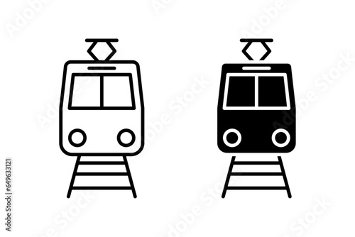 Train icon vector set. Outline railway symbol. Metro sign