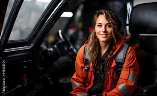 Portrait of a beautiful girl driver. Professions concept