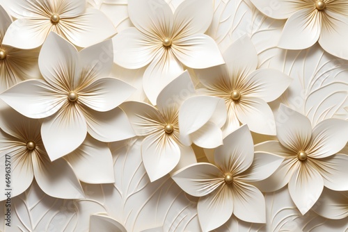 Golden White geometric floral leaves 3d tiles wall texture background banner panorama